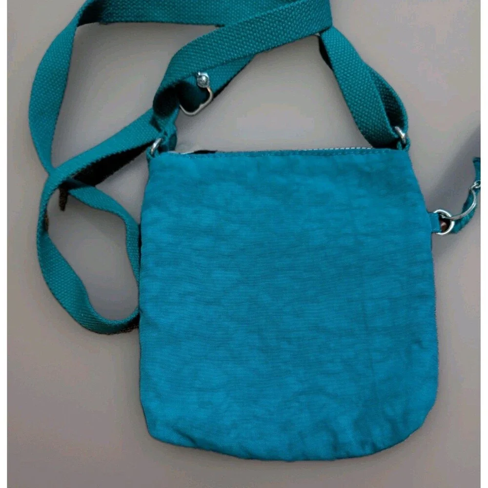 Kipling Keiko Mini Crossbody Bag Teal Turquoise Nylon Triple Zip Monkey